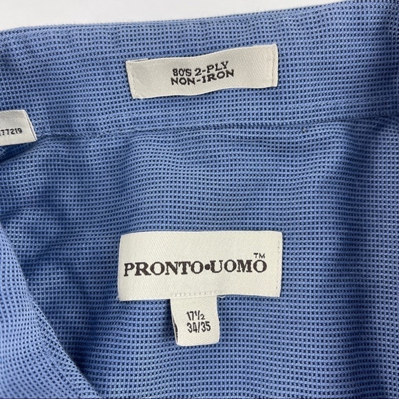 Pronto Uomo Button Up Dress Shirt Mens 17.5 34/35 Blue - Picture 2 of 9